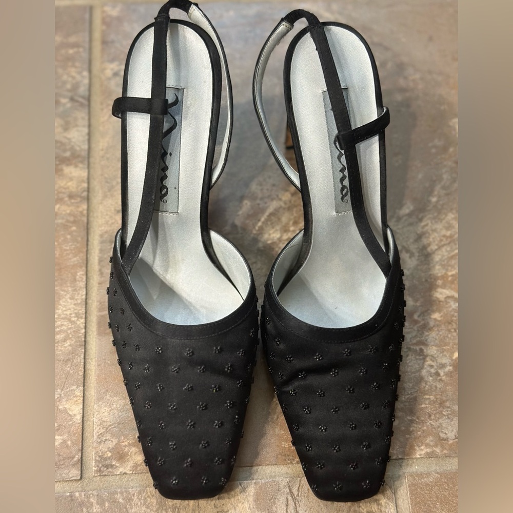 Vintage Nina black beaded heels size 9.5